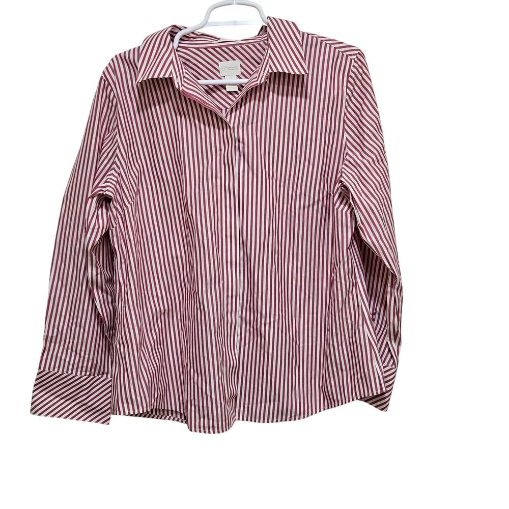 Chico's Red and White Striped Button Down Shirt